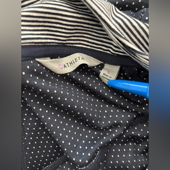 Athleta Hoodie Womens Large Navy White Stripe Half Zip Pullover Soft Pocket - Picture 8 of 14